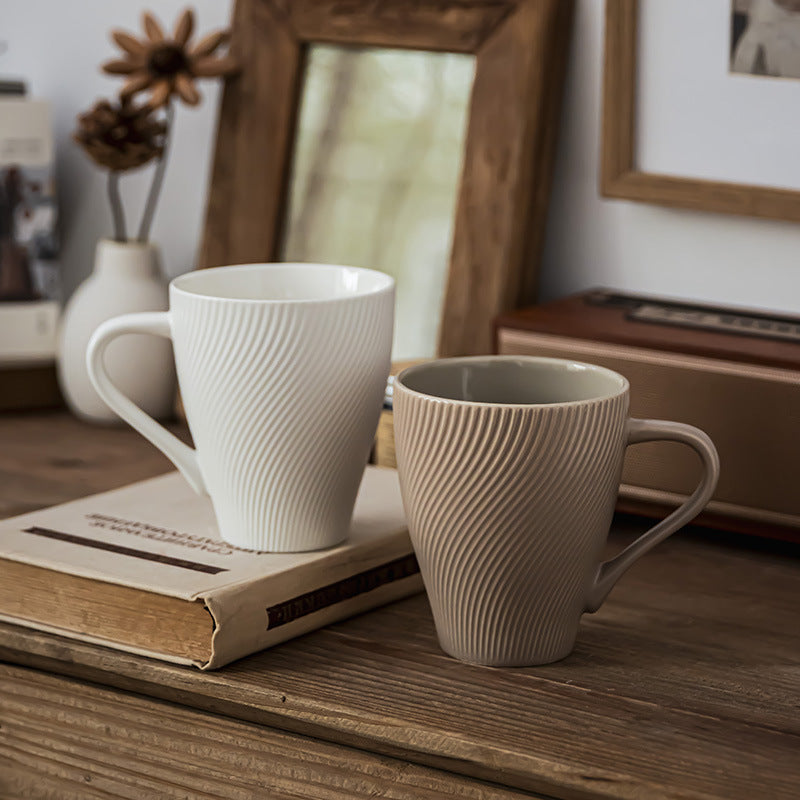 450ml Oversized Ceramic Mug - Antique Style Stoneware Coffee Mug | Unique Design Vintage Tea Cup for Home & Kitchen