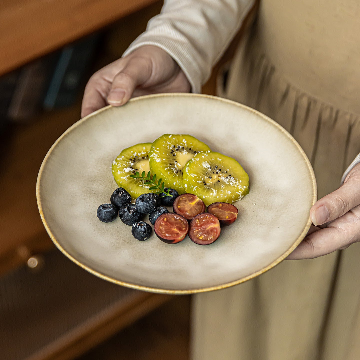 Handcrafted Yellow Ceramic Salad Plate - 8 inch Round Irregular Shape, Retro Kiln-Change Glaze, Microwave Safe