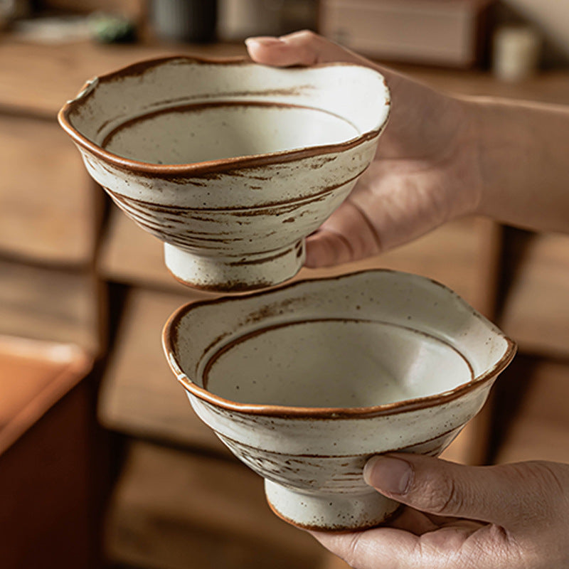 Textured Rustic Stoneware Rice Bowl, 5 inch Handmade Coarse Pottery Dish, Japanese Wabi-Sabi Style Cereal Soup Noodle Bowl, Microwave Safe