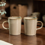 Textured Vertical Ribbed Ceramic Mug, 20oz Japanese Wabi-Sabi Style Coffee Cup, Vintage Rough Stoneware Tea Mug, Dishwasher Safe