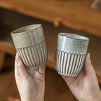 Japanese Kiln Change Glaze Ceramic Cup - Handleless Zen Style Tea/Wine Glass, 230ml, Beige & Grey