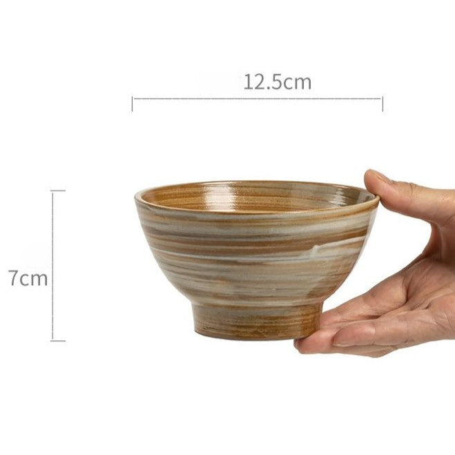Vintage Brushed Ceramic Bowl - High Foot Rice Bowl, 5 Inch Retro Pasta / Dessert / Sushi Dipping Bowl, Matte Glaze Tableware for Home & Restaurant