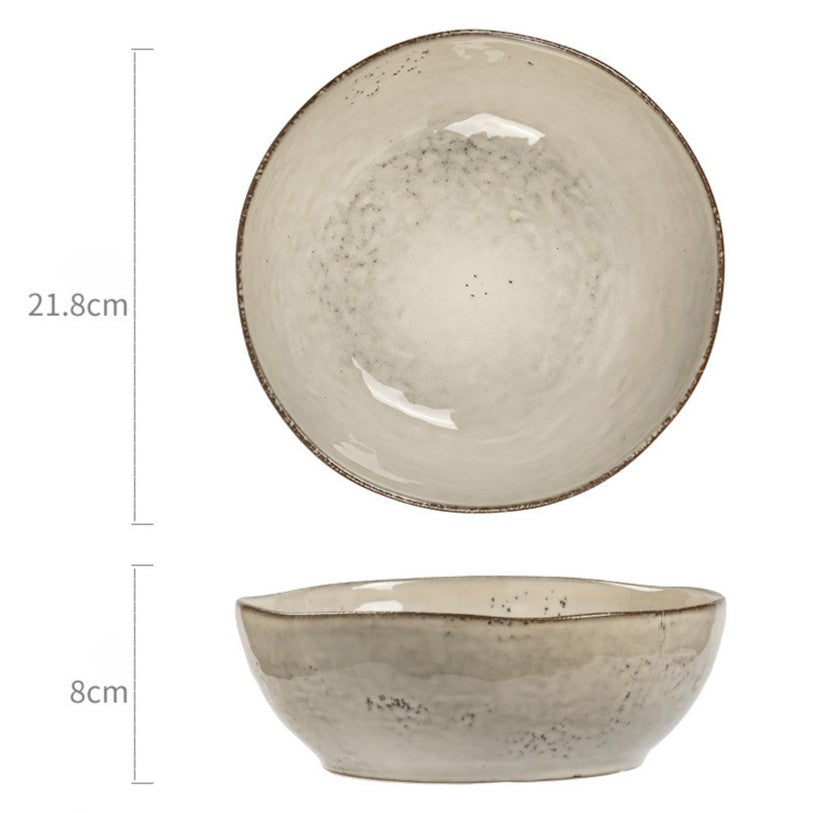 Luokong Irregular Ceramic Soup Bowl, 8.6 inch Vintage Speckled Stoneware Noodle Bowl, Large Rustic Salad & Pasta Bowl, Microwave Safe