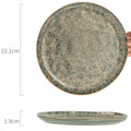 Chinese Pine Soot Green Ceramic Plate, 8.7 inch Vintage Kiln-Glazed Dinner Plate, Rustic Stoneware Salad & Dessert Dish, Microwave Safe