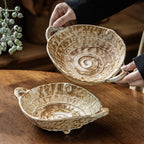 Rustic Double-Ear Ceramic Bowl, 7.5 inch Japanese Style Stoneware Salad & Ramen Bowl, Vintage Kiln-Glazed Soup Bowl with Handles, Microwave Safe