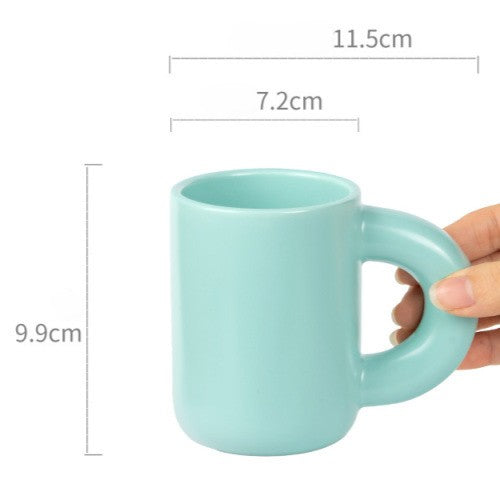 Cream Style Colorful Ceramic Mug - Cute Fat Handle Coffee & Milk Cup (280ml)