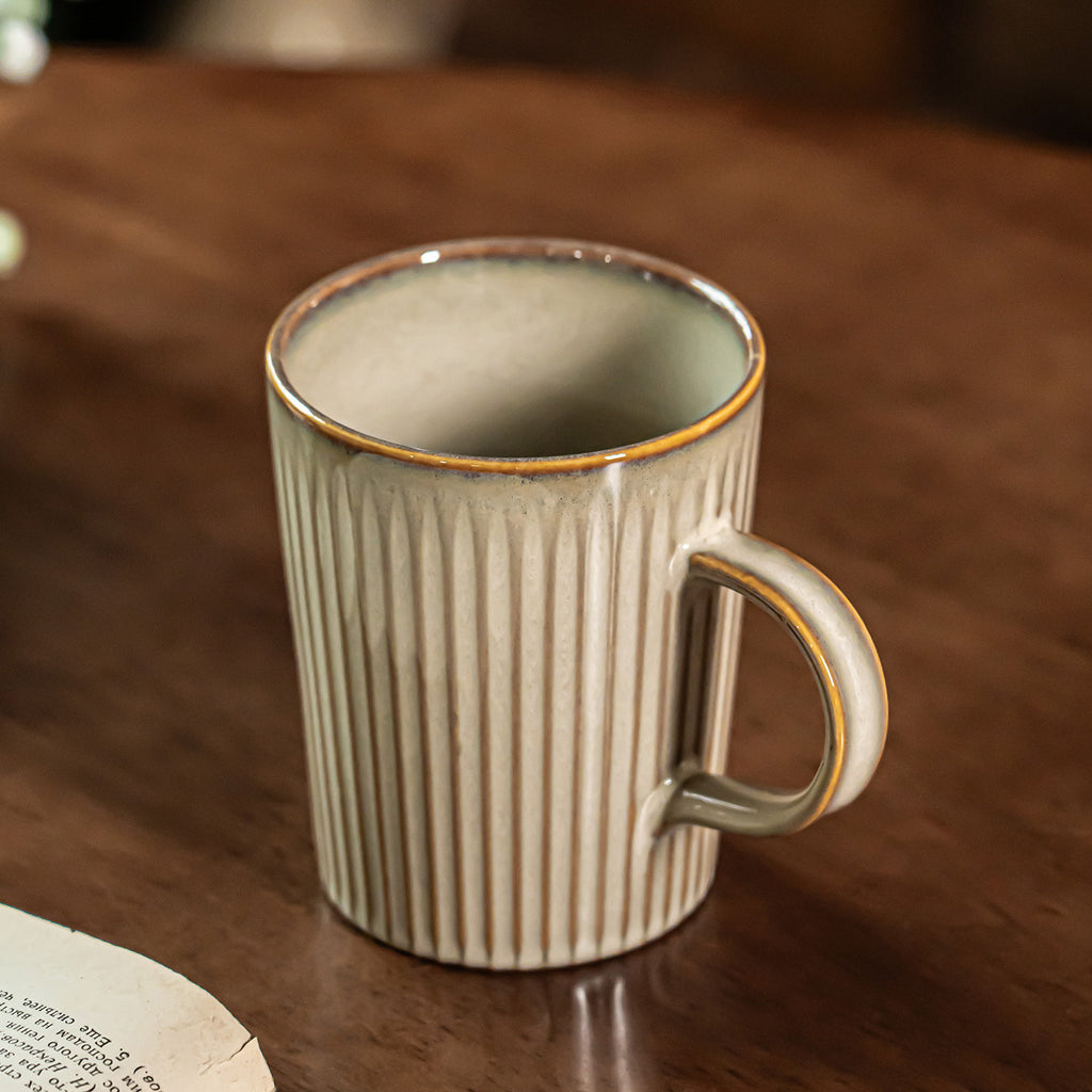 Textured Vertical Ribbed Ceramic Mug, 20oz Japanese Wabi-Sabi Style Coffee Cup, Vintage Rough Stoneware Tea Mug, Dishwasher Safe