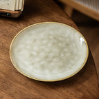 Handcrafted Yellow Ceramic Salad Plate - 8 inch Round Irregular Shape, Retro Kiln-Change Glaze, Microwave Safe