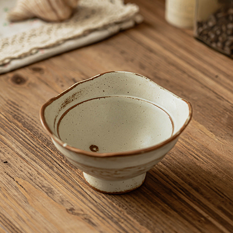 Textured Rustic Stoneware Rice Bowl, 5 inch Handmade Coarse Pottery Dish, Japanese Wabi-Sabi Style Cereal Soup Noodle Bowl, Microwave Safe