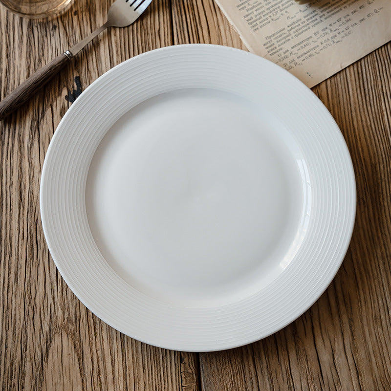 Textured Knurled Ceramic Plate, 8 inch Round Ribbed Appetizer Dish, Vintage Style Rustic Dinnerware, Microwave Safe Stoneware