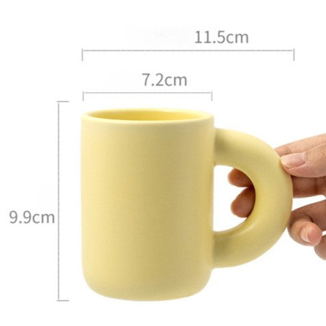 Cream Style Colorful Ceramic Mug - Cute Fat Handle Coffee & Milk Cup (280ml)