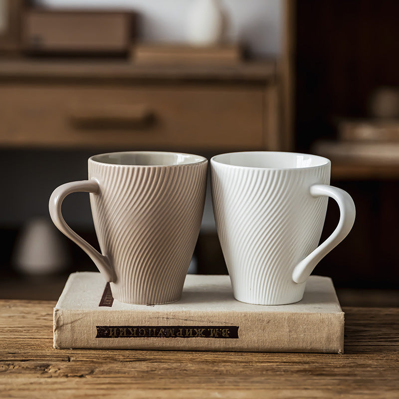 450ml Oversized Ceramic Mug - Antique Style Stoneware Coffee Mug | Unique Design Vintage Tea Cup for Home & Kitchen