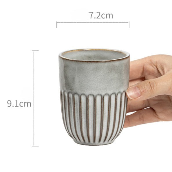 Japanese Kiln Change Glaze Ceramic Cup - Handleless Zen Style Tea/Wine Glass, 230ml, Beige & Grey
