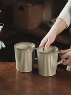 Textured Vertical Ribbed Ceramic Mug, 20oz Japanese Wabi-Sabi Style Coffee Cup, Vintage Rough Stoneware Tea Mug, Dishwasher Safe