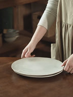 Textured Linen-Look Ceramic Plate, 10.6 inch Large Round Dinnerware, Vintage Style Buffet Serving Dish, Microwave Safe Tableware