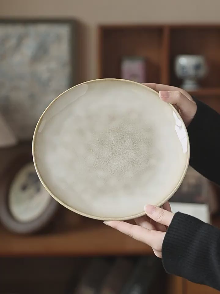 Handcrafted Yellow Ceramic Salad Plate - 8 inch Round Irregular Shape, Retro Kiln-Change Glaze, Microwave Safe