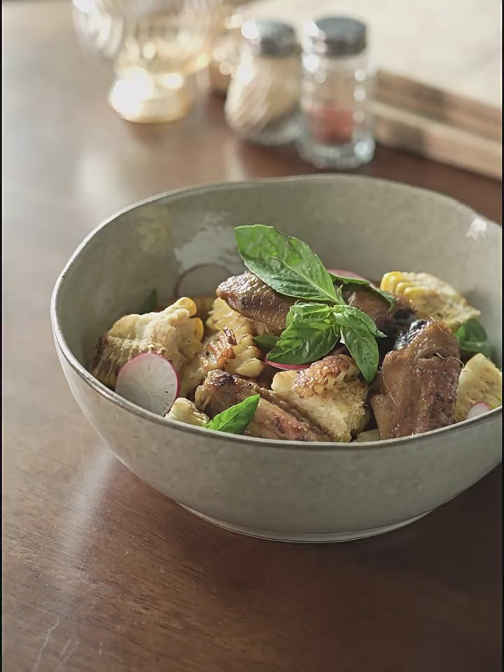Luokong Irregular Ceramic Soup Bowl, 8.6 inch Vintage Speckled Stoneware Noodle Bowl, Large Rustic Salad & Pasta Bowl, Microwave Safe