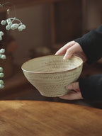 Rustic High-Heel Ceramic Salad Bowl, 6.5 inch Japanese Style Stoneware Yogurt Bowl, Vintage Kiln-Glazed Footed Dessert Bowl, Microwave Safe